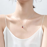 925 Silver Fishtail Pendant Necklace Red Zircon Sweet Dream Chain