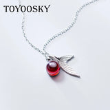 925 Silver Fishtail Pendant Necklace Red Zircon Sweet Dream Chain
