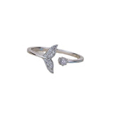 925 Silver Fishtail Zircon Ring for Women Fairy Engagement Adjustable Jewelry