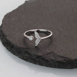 925 Silver Fishtail Zircon Ring for Women Fairy Engagement Adjustable Jewelry