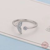 925 Silver Fishtail Zircon Ring for Women Fairy Engagement Adjustable Jewelry
