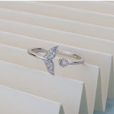 925 Silver Fishtail Zircon Ring for Women Fairy Engagement Adjustable Jewelry
