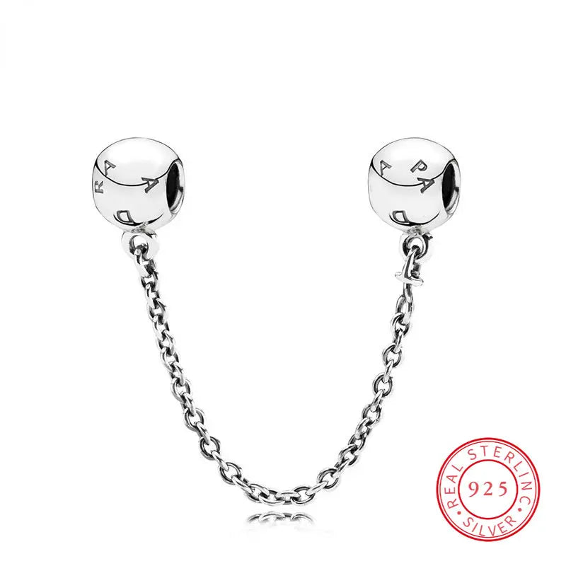 925 Silver Letter Stopper Charm Bracelet Safety Chain Beads DIY Jewelry