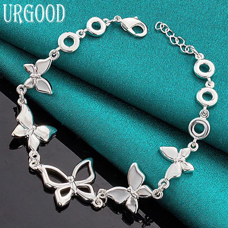 925 Silver Butterfly Chain Bracelet for Women Men
