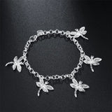 925 Silver Dragonfly Pendant Bracelet Woman Jewelry
