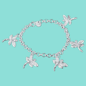925 Silver Dragonfly Pendant Bracelet Woman Jewelry