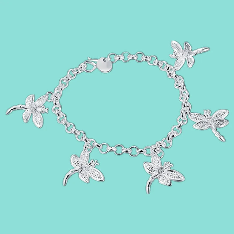 925 Silver Dragonfly Pendant Bracelet Woman Jewelry