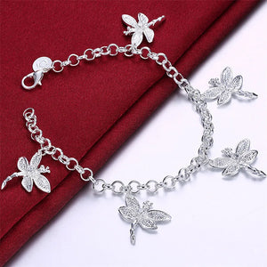 925 Silver Dragonfly Pendant Bracelet Woman Jewelry
