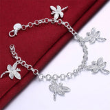 925 Silver Dragonfly Pendant Bracelet Woman Jewelry