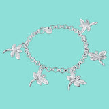 925 Silver Dragonfly Pendant Bracelet Woman Jewelry