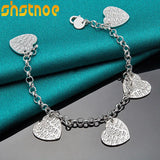 925 Silver Heart Carving Bracelet for Women Party Wedding Gift