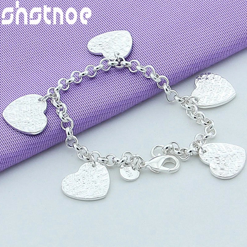925 Silver Heart Carving Bracelet for Women Party Wedding Gift