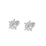 925 Silver 5 Petal Snowflake Stud Earrings Romantic Zircon Christmas Jewelry