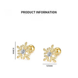 925 Silver 5 Petal Snowflake Stud Earrings Romantic Zircon Christmas Jewelry