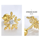 925 Silver 5 Petal Snowflake Stud Earrings Romantic Zircon Christmas Jewelry