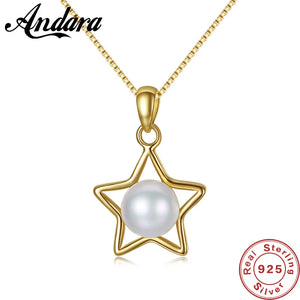 925 Silver Star Pearl Pendant Necklace Women