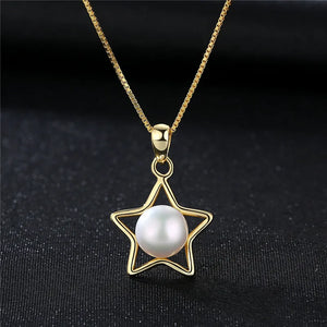 925 Silver Star Pearl Pendant Necklace Women