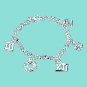 925 Silver Roman Numerals Bracelet Women Charm Wedding Jewelry
