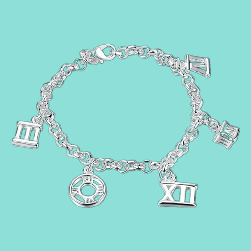 925 Silver Roman Numerals Bracelet Women Charm Wedding Jewelry