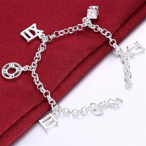 925 Silver Roman Numerals Bracelet Women Charm Wedding Jewelry
