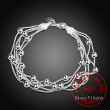 925 Sterling Silver Five Snake Chain Bracelet Smooth Bead Silver Bracelet
