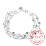 925 Sterling Silver Five Snake Chain Bracelet Smooth Bead Silver Bracelet