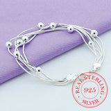 925 Sterling Silver Five Snake Chain Bracelet Smooth Bead Silver Bracelet