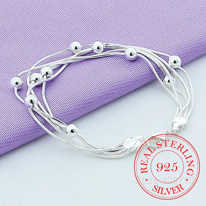 925 Silver Snake Chain Bracelets for Women Bead Bracelet Wedding Engagement