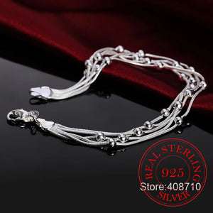 925 Silver Snake Chain Bracelets for Women Bead Bracelet Wedding Engagement