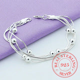 925 Silver Snake Chain Bracelets for Women Bead Bracelet Wedding Engagement