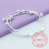 925 Silver Snake Chain Bracelets for Women Bead Bracelet Wedding Engagement