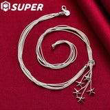 925 Silver 5 Snake Chain Starfish Necklace Wedding Jewelry