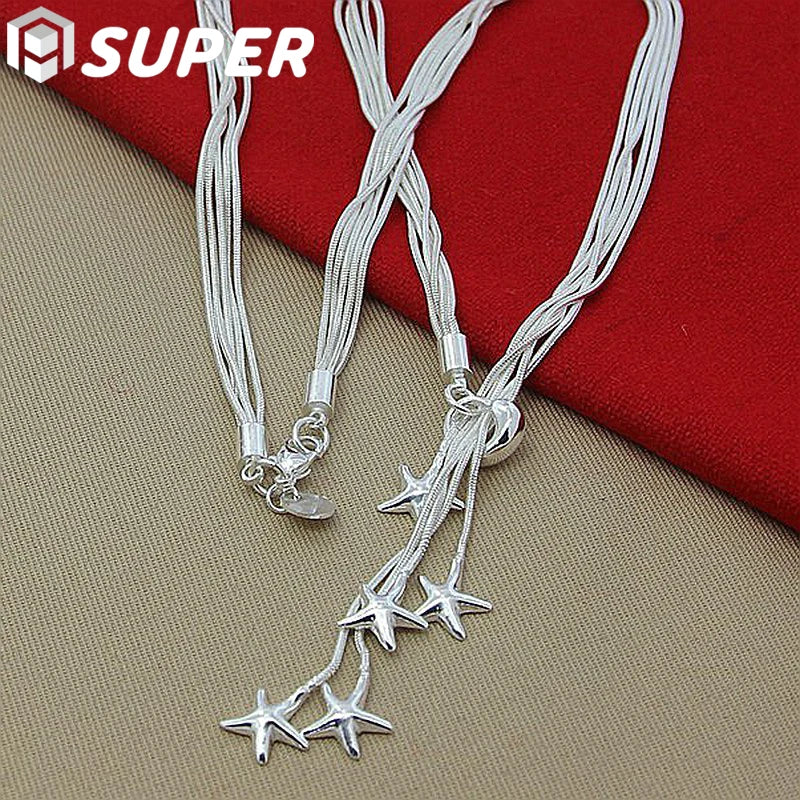 925 Silver 5 Snake Chain Starfish Necklace Wedding Jewelry