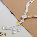 925 Silver 5 Heart Snake Chain Bracelet, Wedding Party Jewelry