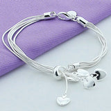 925 Silver 5 Heart Snake Chain Bracelet, Wedding Party Jewelry