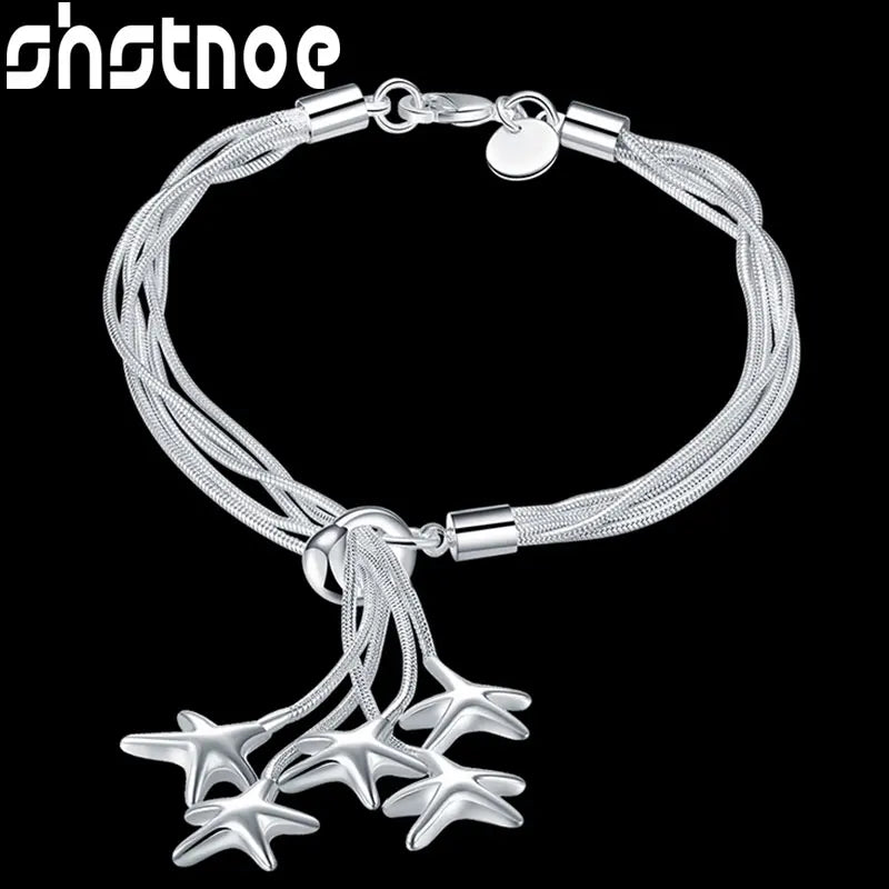 925 Silver Starfish Snake Bracelet Women Party Engagement Wedding Gift