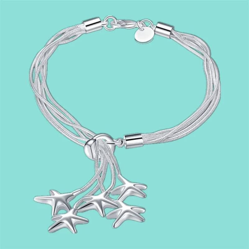 925 Silver Starfish Bracelet Women Charm Wedding Jewelry