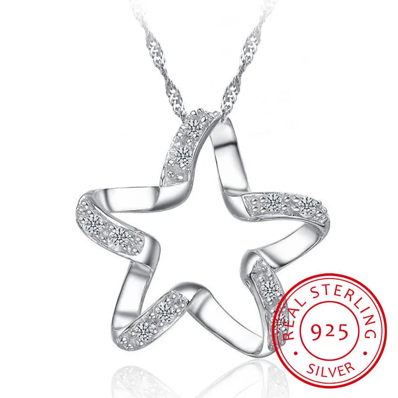 925 Silver Starfish CZ Pendant Necklace for Anniversary Gift