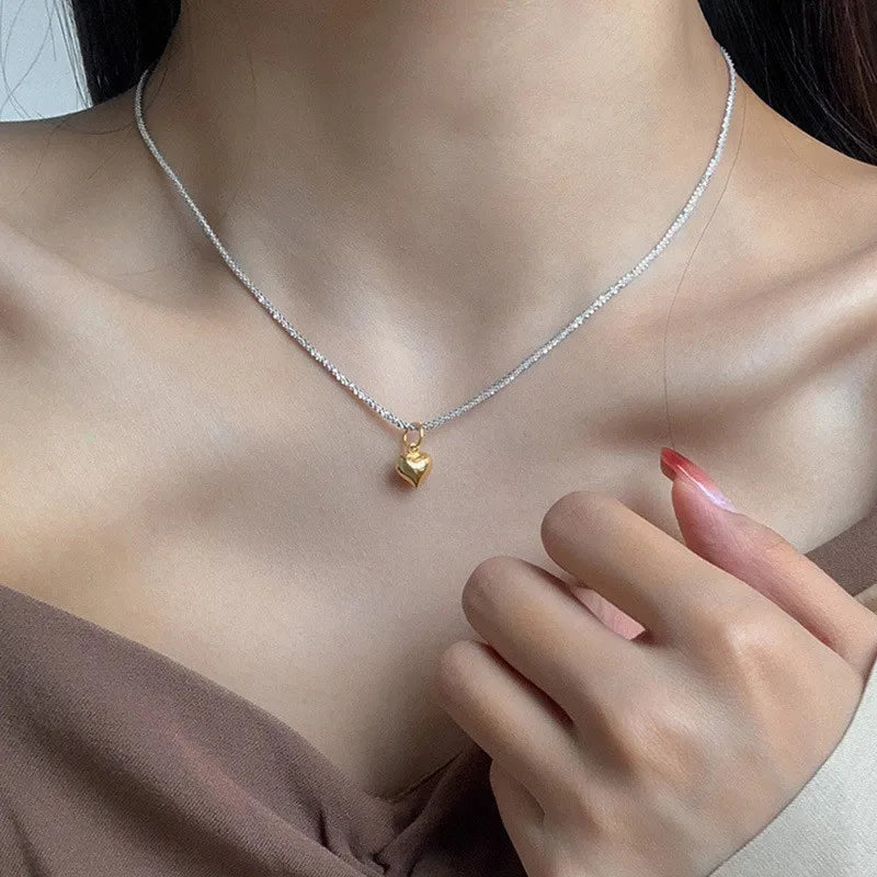 925 Sterling Silver Flash Chain Love Clavicle Necklace Female Summer Sweet Wind
