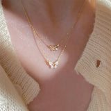 925 Sterling Silver Flash Diamond Butterfly Double Layer Necklace