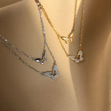 925 Sterling Silver Flash Diamond Butterfly Double Layer Necklace