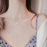 925 Sterling Silver Flash Diamond Butterfly Double Layer Necklace