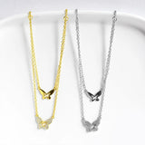 925 Sterling Silver Flash Diamond Butterfly Double Layer Necklace