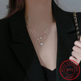 925 Silver Flash Diamond Butterfly Double Necklace Crystal Wedding