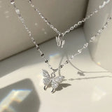925 Silver Flash Diamond Butterfly Double Necklace Crystal Wedding Jewelry