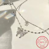 925 Silver Flash Diamond Butterfly Double Necklace Crystal Wedding