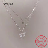 925 Silver Flash Diamond Butterfly Double Necklace Crystal Wedding