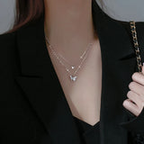 925 Silver Flash Diamond Butterfly Double Necklace Crystal Wedding Jewelry
