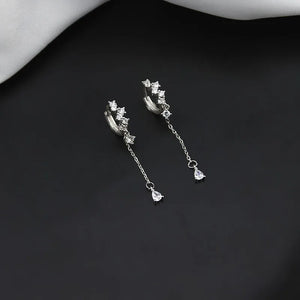 925 Silver Flash Drill Water Drop Ear Button Earring for Women
