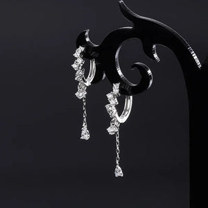 925 Silver Flash Drill Water Drop Ear Button Earring for Women